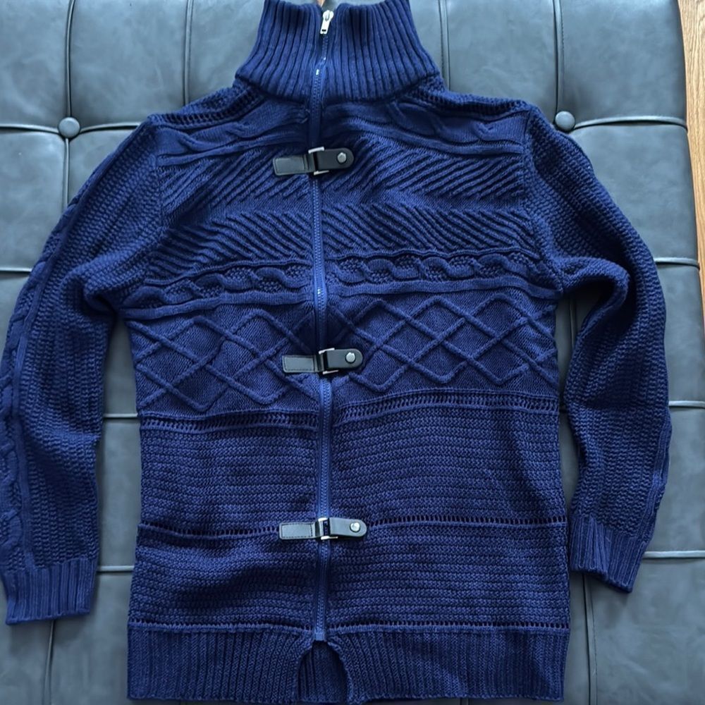 Men's Navy Blue Sweater with Toggle Closures